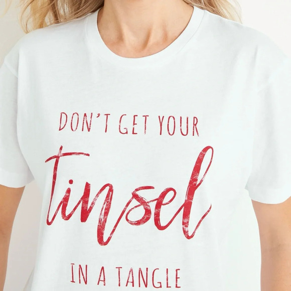 Maurices Christmas Graphic Tee White & Red Tinsel In Tangle Small Women’s - Picture 11 of 11